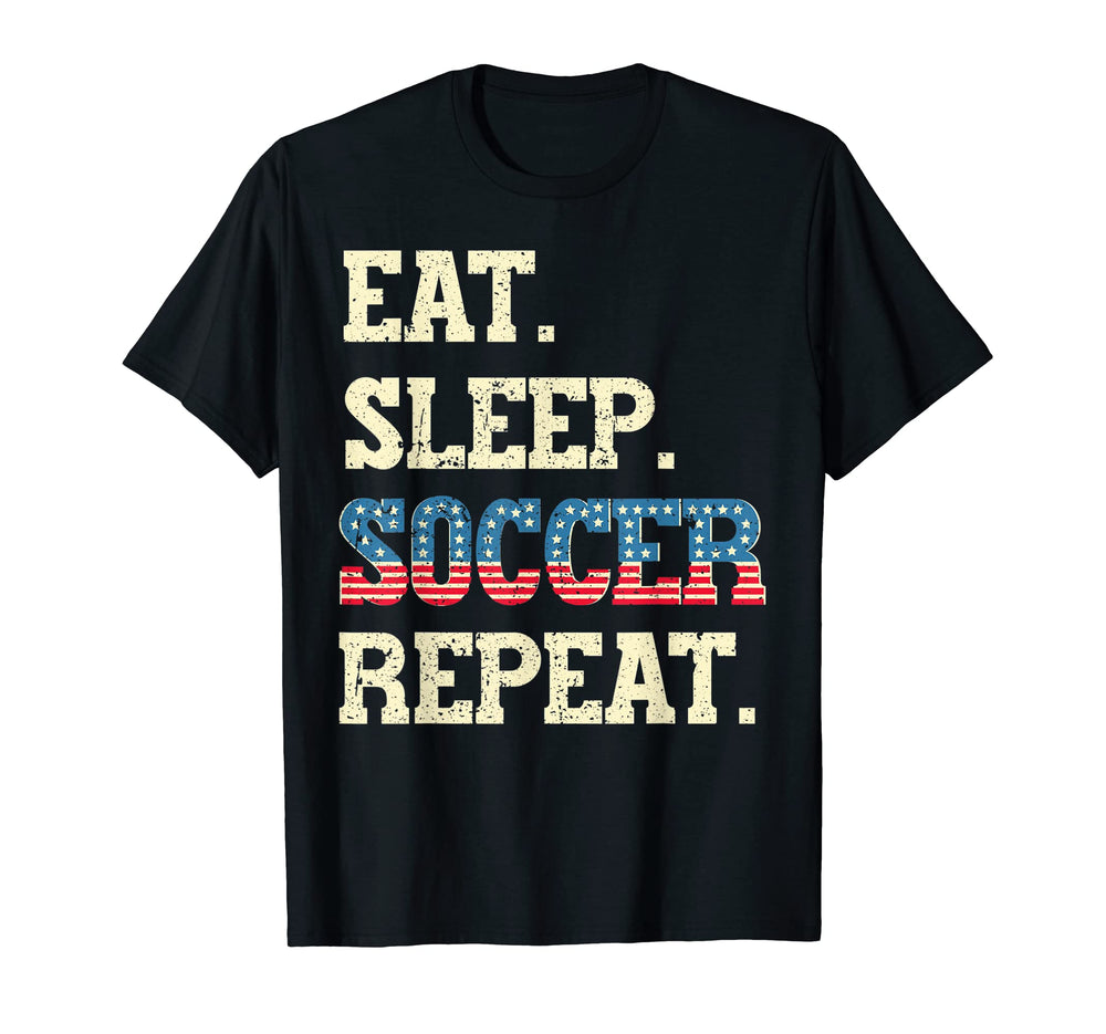 Usa American Flag Soccer Eat Sleep T-Shirt - Streetwear Style Men Women