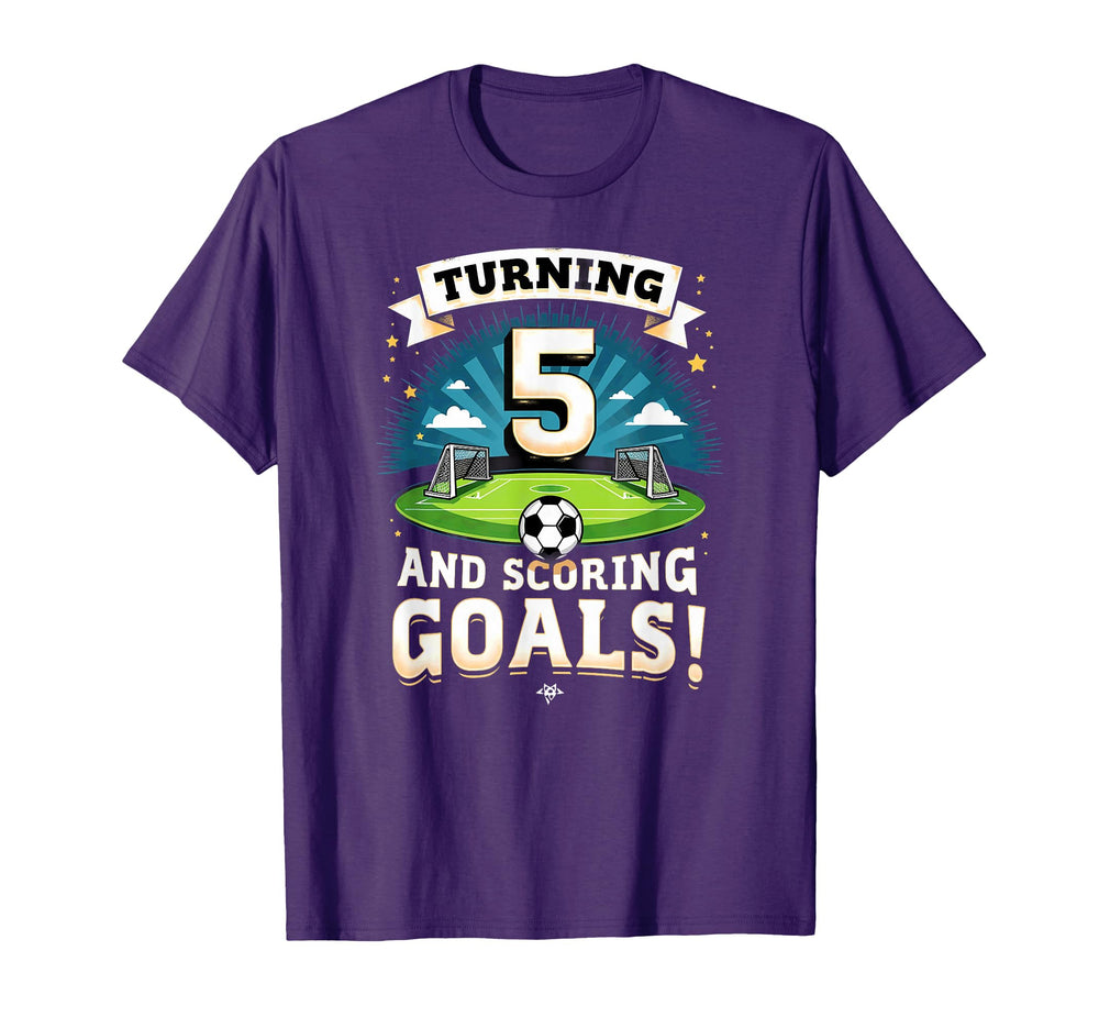 Turning 5 Scoring Goals 5Th Birthday T-Shirt - Minimalist Print Men Women