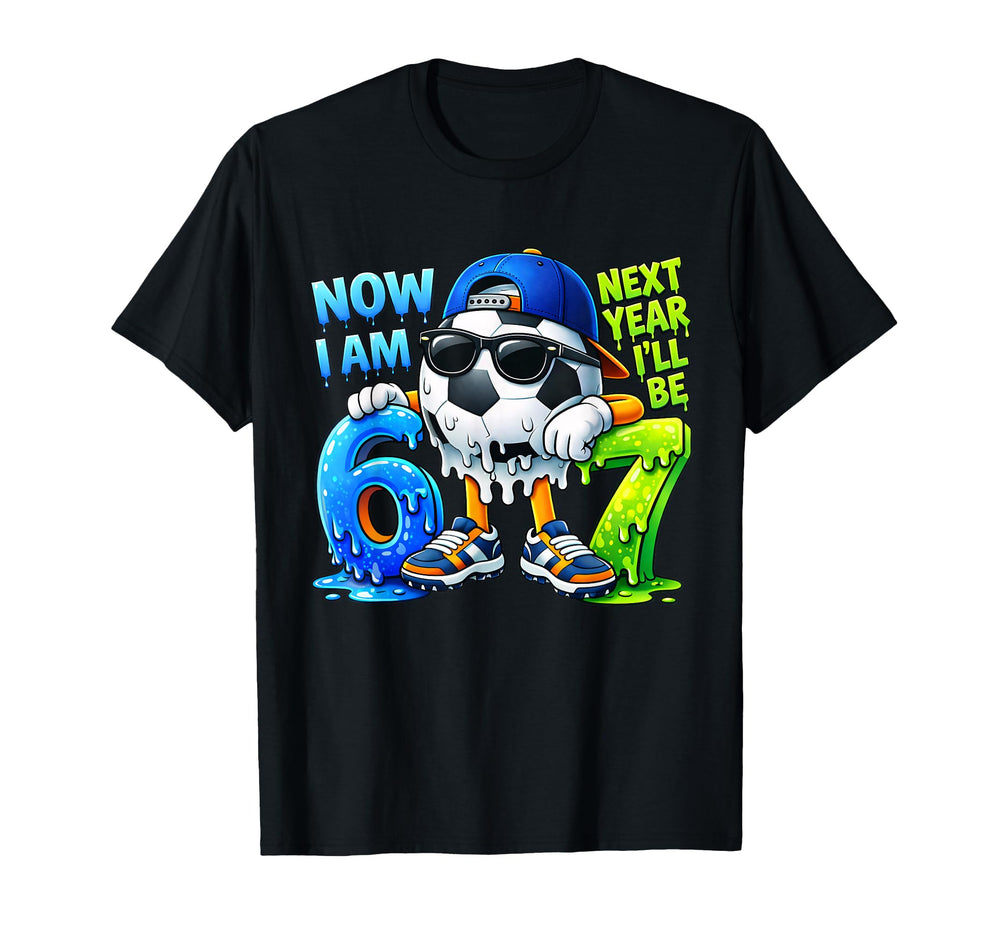 6Th Birthday Soccer Ice Cream Drip 67 T-Shirt - Minimalist Print Unisex