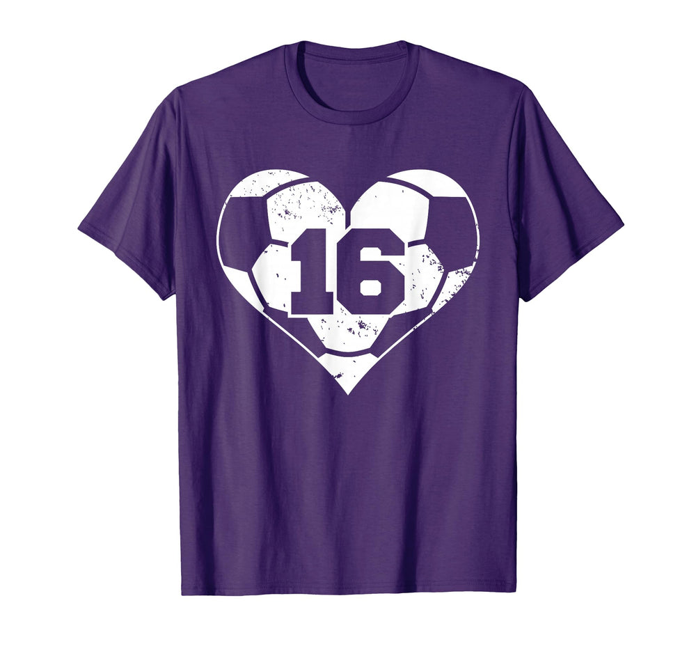 Soccer Number 16 Jersey Funny Soccer Heart T-Shirt - Trendy Graphic Unisex