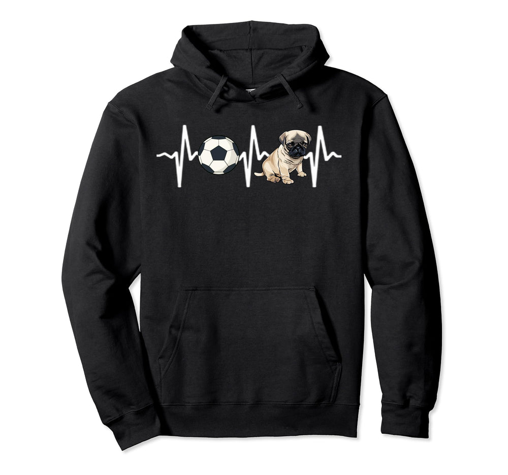 Soccer Pug Heartbeat Dog Lover Hoodie - Novelty Apparel Men Women