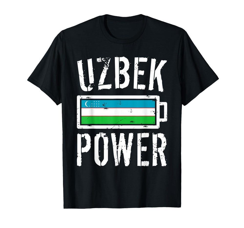 Uzbekistan Flag Uzbek Power Battery T-Shirt - Fun Novelty Design Men Women