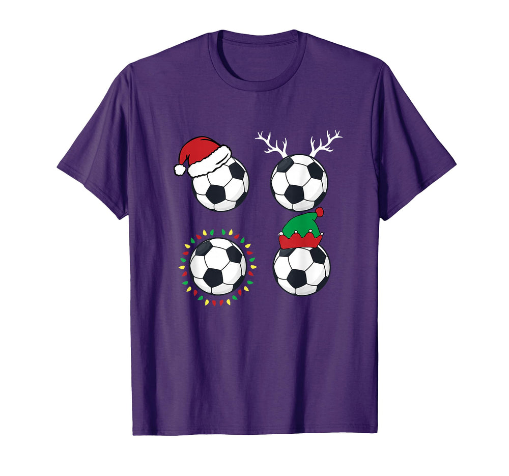 Soccer Ball Santa Hat Elf Reindeer T-Shirt - Custom Art Print Men Women