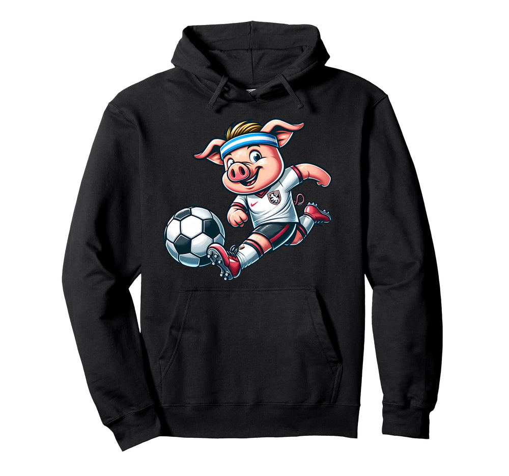 Football Pig Mascot Playing Soccer Cartoon Hoodie - Novelty Apparel Unisex