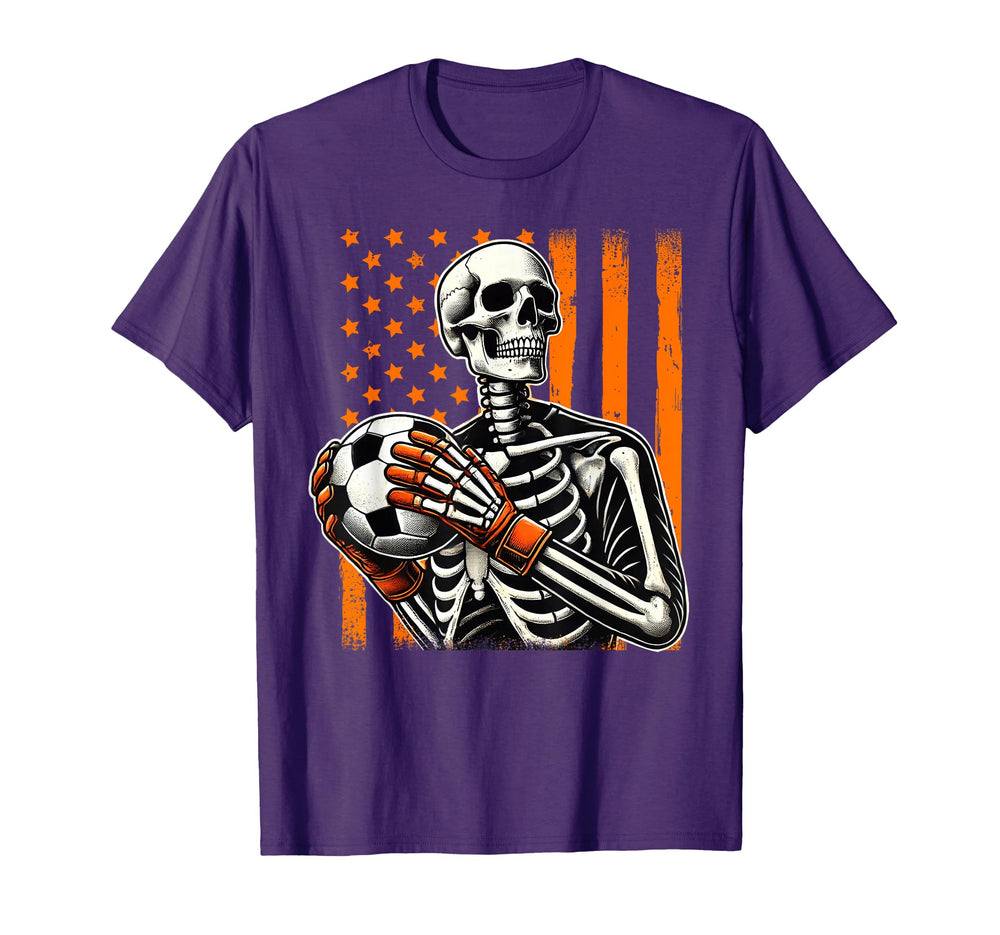 Skeleton Goalkeeper Holding Soccer Ball T-Shirt - Graphic Print Unisex