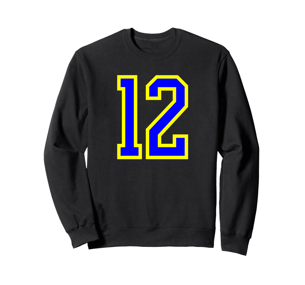 Blue Yellow Sport Team Number 12 Sweatshirt - Fun Novelty Design Unisex