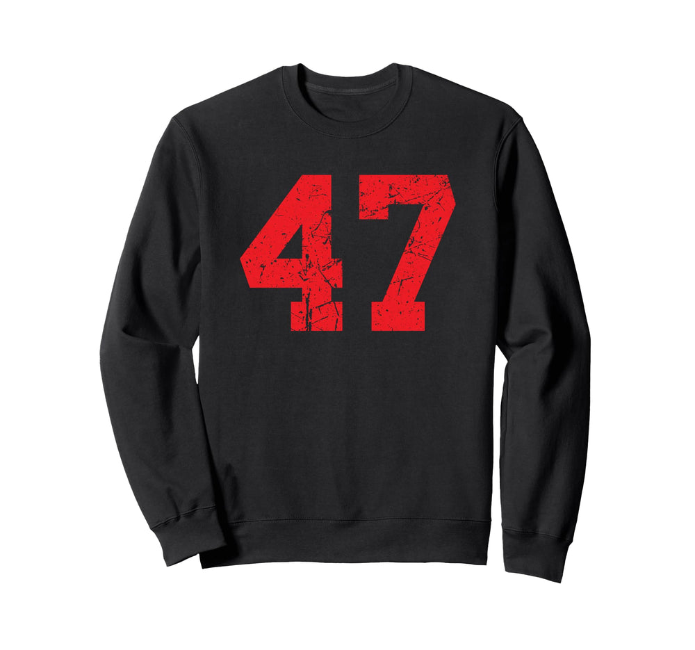 Red Distressed Sports Team Number Sweatshirt - Minimalist Print Men Women