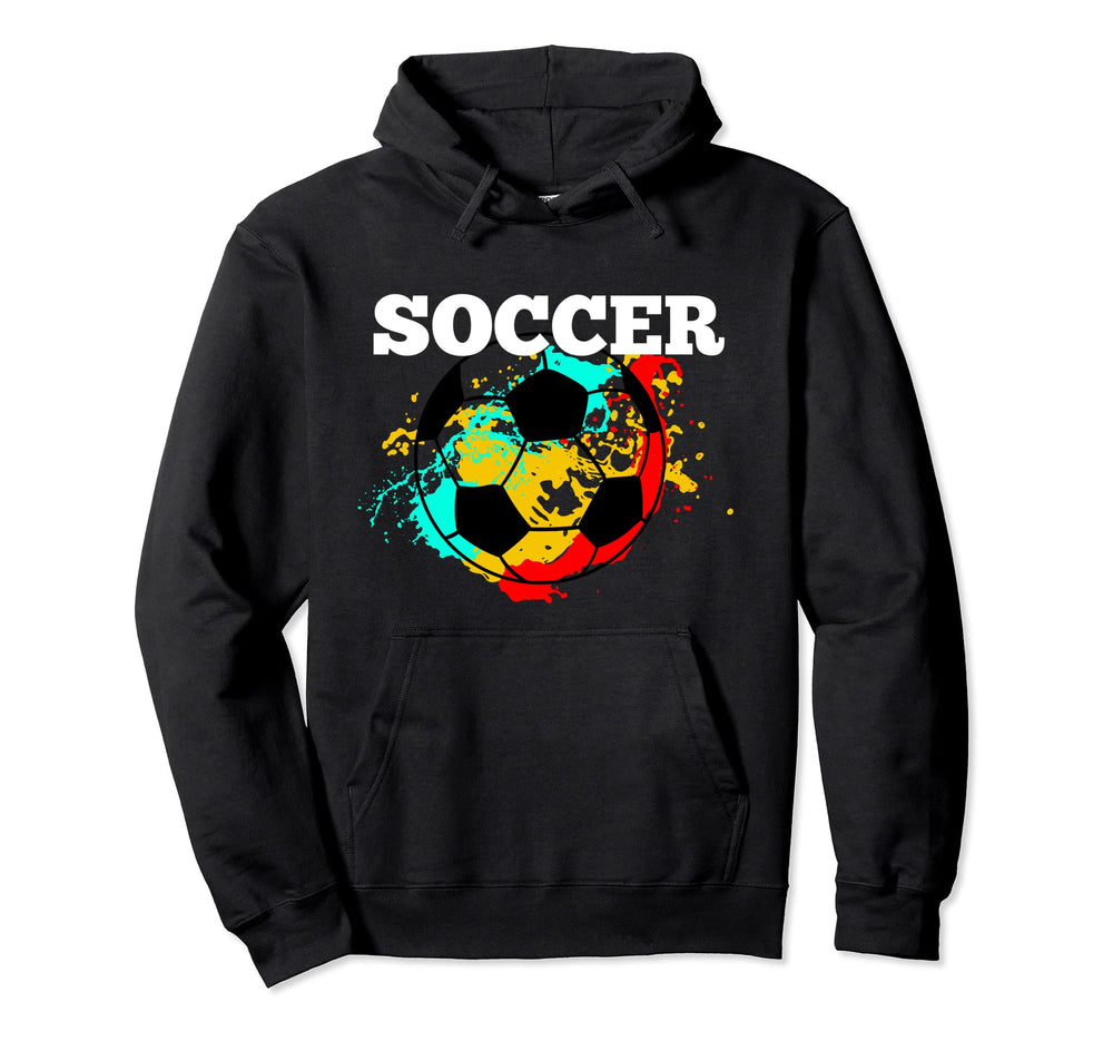 Soccer Player Coach Colorful Splatter Hoodie - Novelty Apparel for Adults
