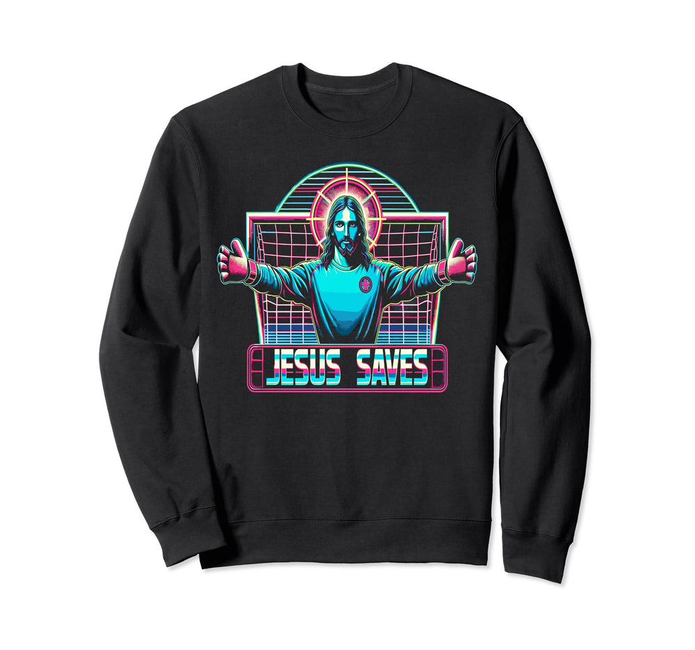 80S Vaporwave Jesus Saves Soccer Sweatshirt - Streetwear Style Unisex