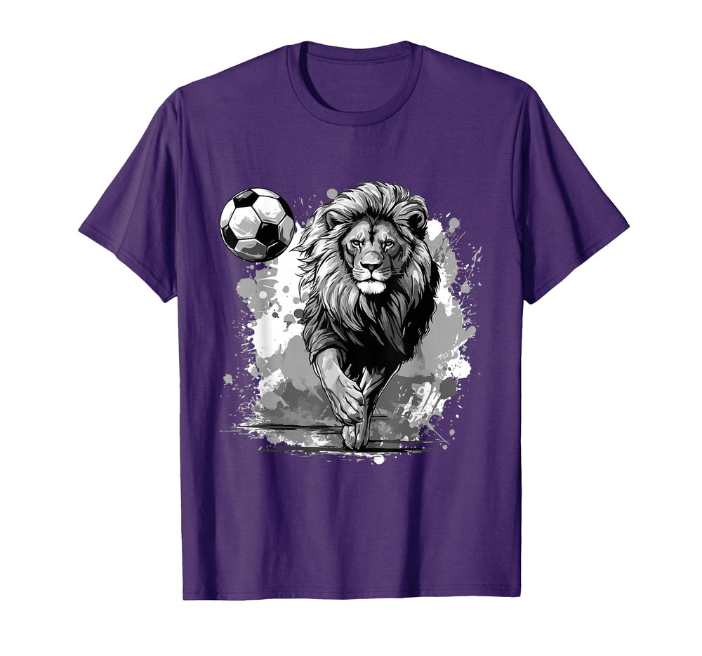Lion Playing Soccer Sports Team T-Shirt - Aesthetic Graphic Men Women