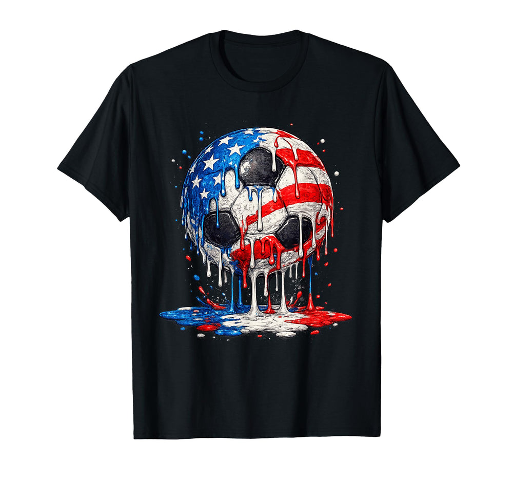 Soccer Drip Ice Cream American Flag 4Th T-Shirt - Unique Graphic Unisex