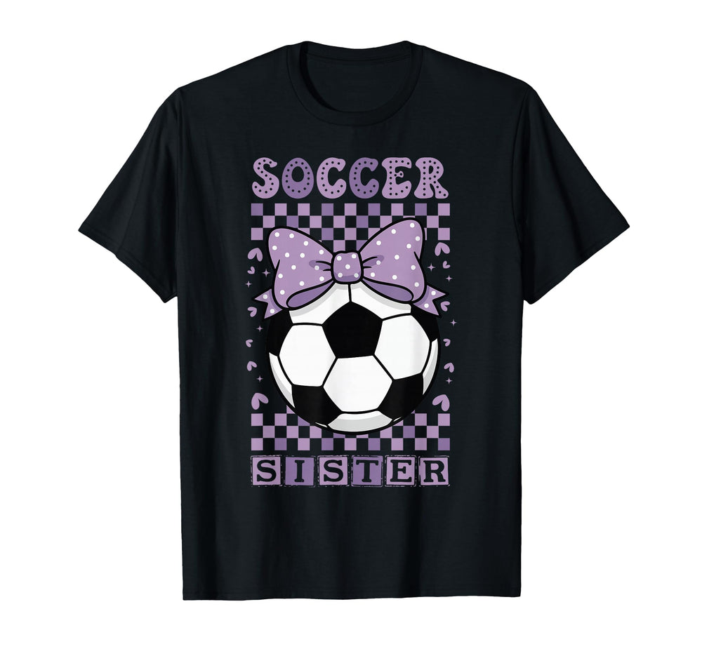 Soccer Sister Ball Purple Coquette Bow T-Shirt - Unique Graphic for Adults