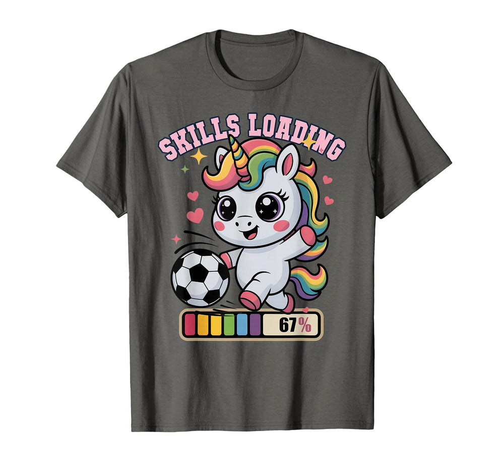 Kawaii Skills Loading 67 Soccer Unicorn T-Shirt - Aesthetic Graphic Unisex