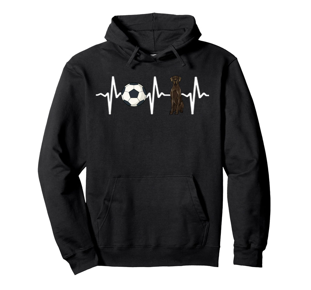 Soccer Black Great Dane Heartbeat Dog Hoodie - Unique Graphic Men Women