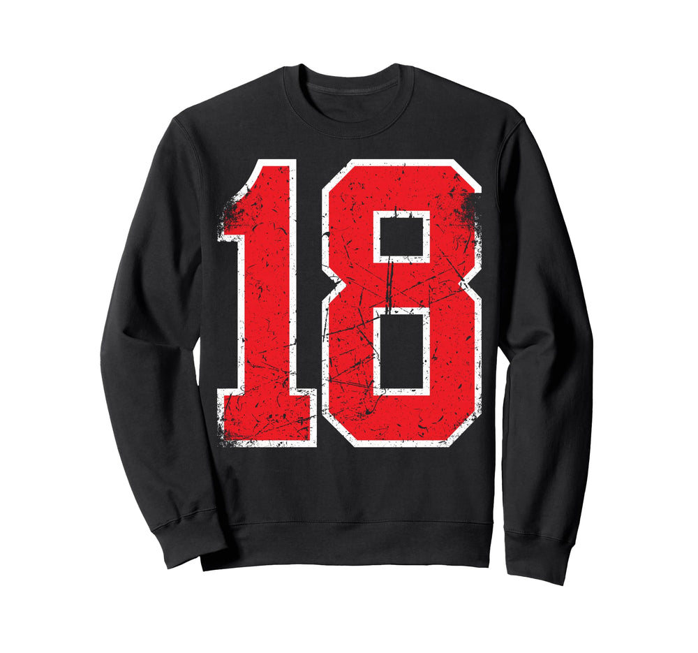 Red Sport Team Athletic Number 18 Sweatshirt - Graphic Print Men Women