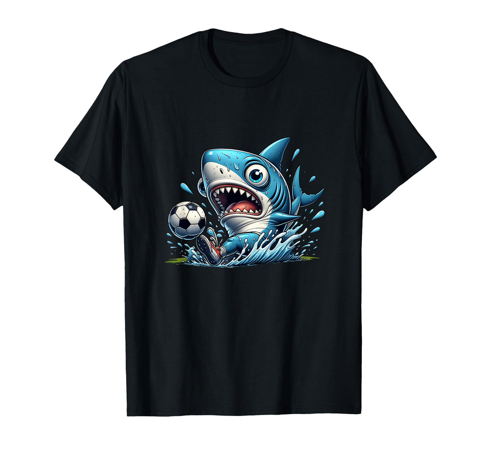 Soccer Shark Cartoon Football T-Shirt - Custom Art Print for Adults