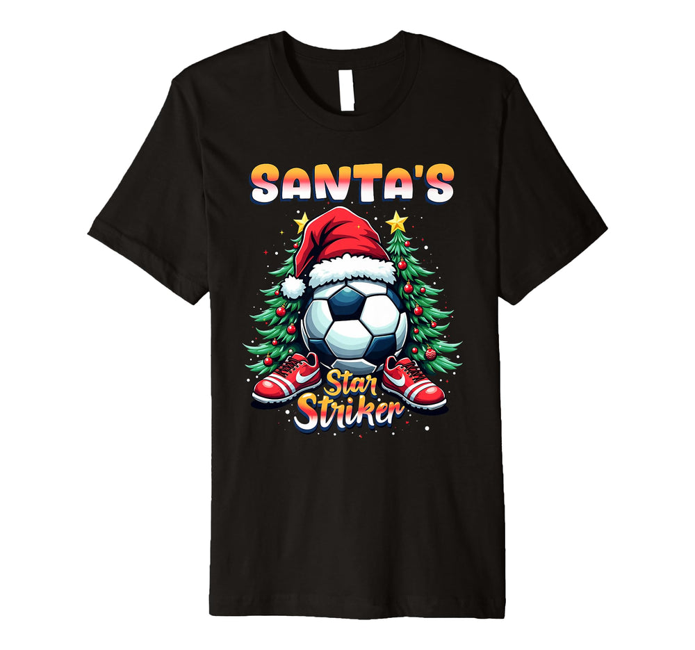 Santas Star Striker Funny Soccer T-Shirt - Custom Art Print for Adults