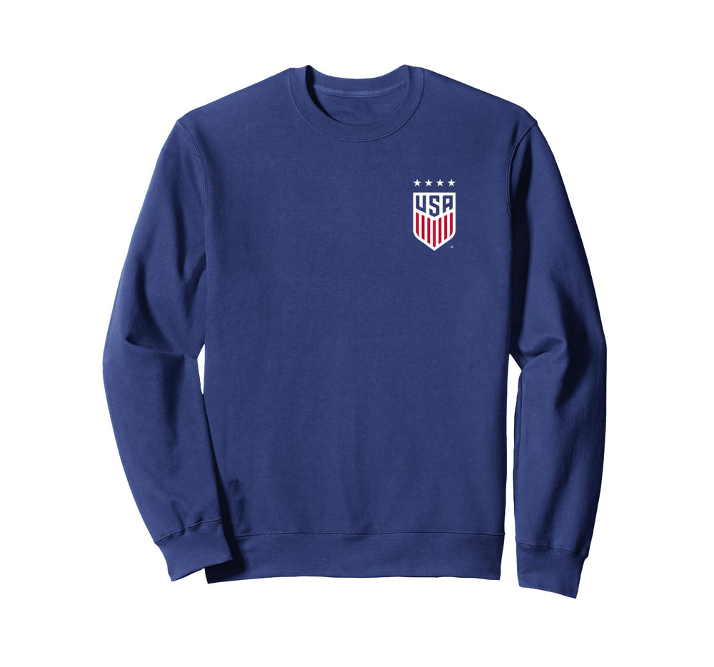 Usa Soccer Front Back Crest Navy Sweatshirt - Fun Novelty Design Unisex