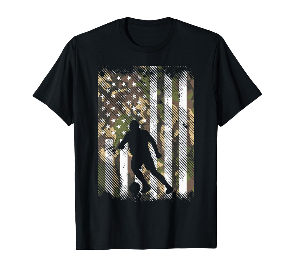 Camo Us Flag Soccer Silhouette Football T-Shirt - Custom Art Print Unisex