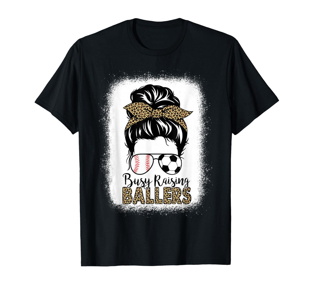 Baseball Soccer Mom Messy Bun Leopard Busy T-Shirt - Unique Graphic Unisex