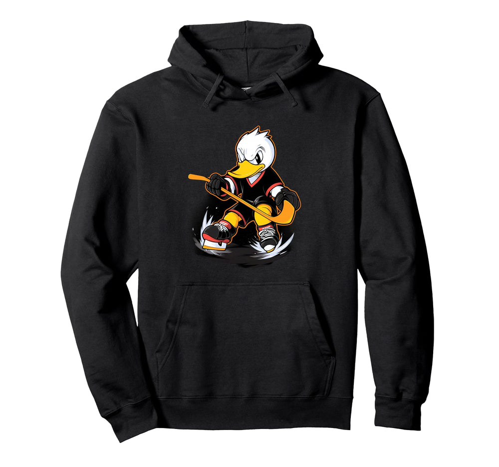 Duck Ice Hockey Player Hockey Stick Hoodie - Streetwear Style for Adults
