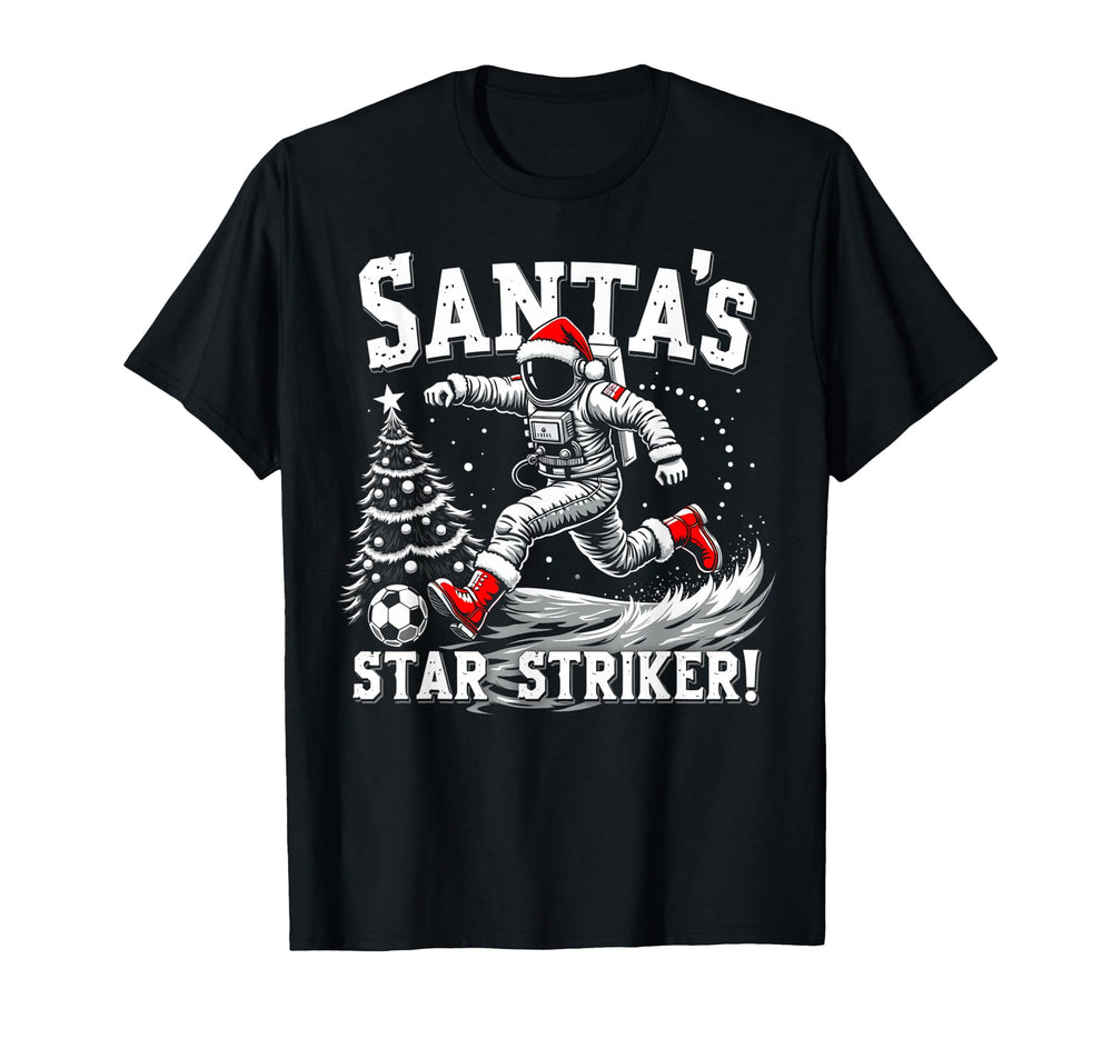 Santas Star Striker Funny Soccer T-Shirt - Minimalist Print Men Women