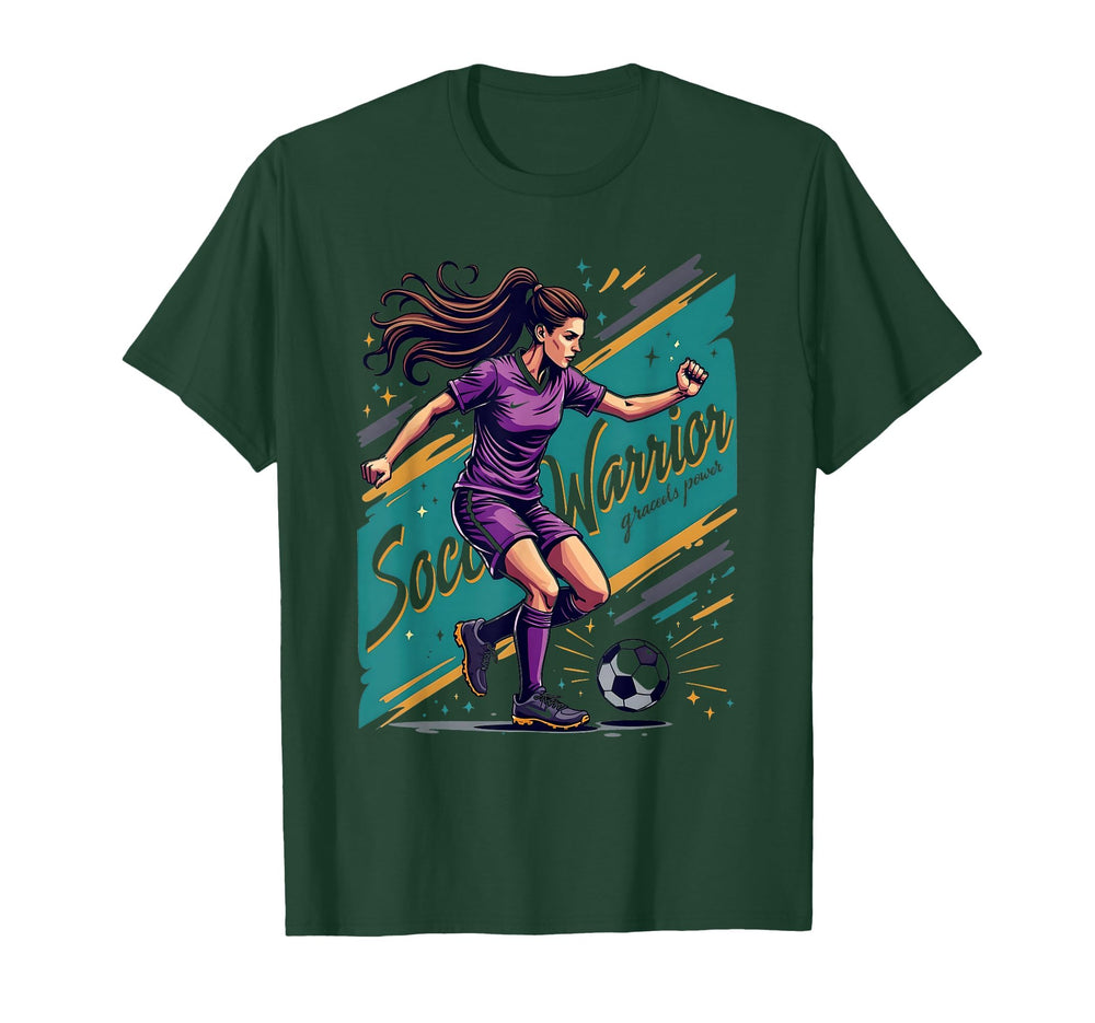 Soccer Warrior Graceful Power Womens T-Shirt - Custom Art Print Men Women