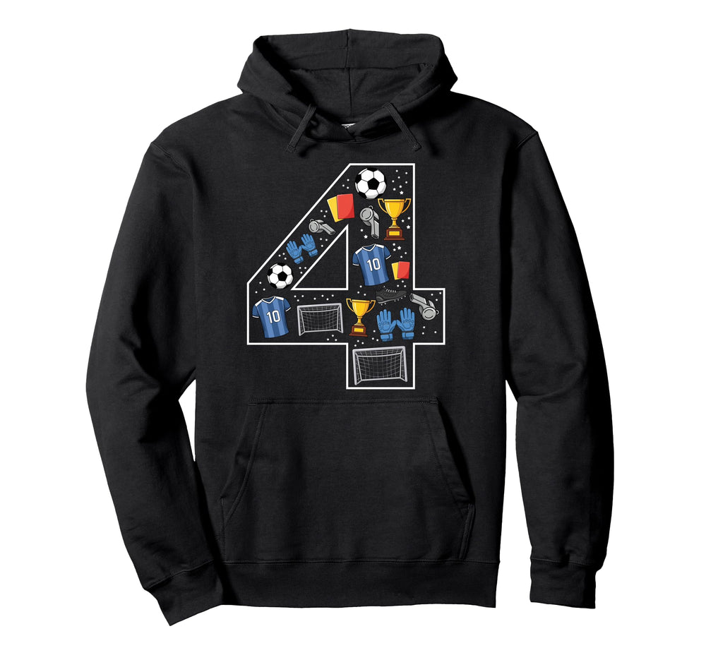 4Th Birthday 4 Year Old Football Soccer Hoodie - Custom Art Print Unisex