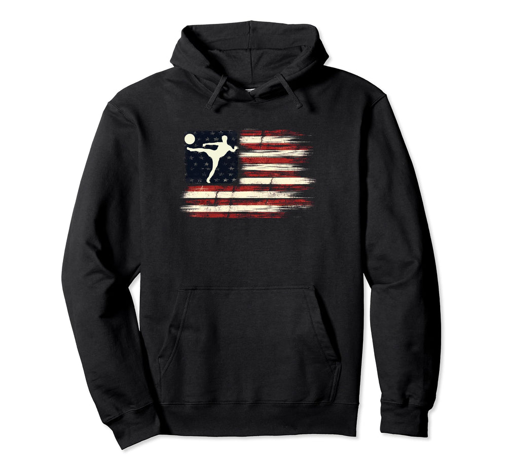 Distressed Flag Patriotic Mens Soccer Hoodie - Unique Graphic for Adults