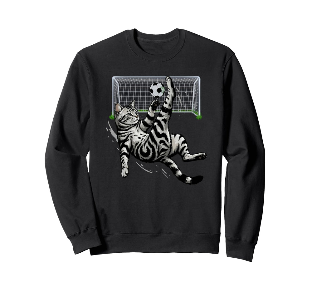 Funny Tabby Cat Soccer Bicycle Sweatshirt - Minimalist Print Men Women