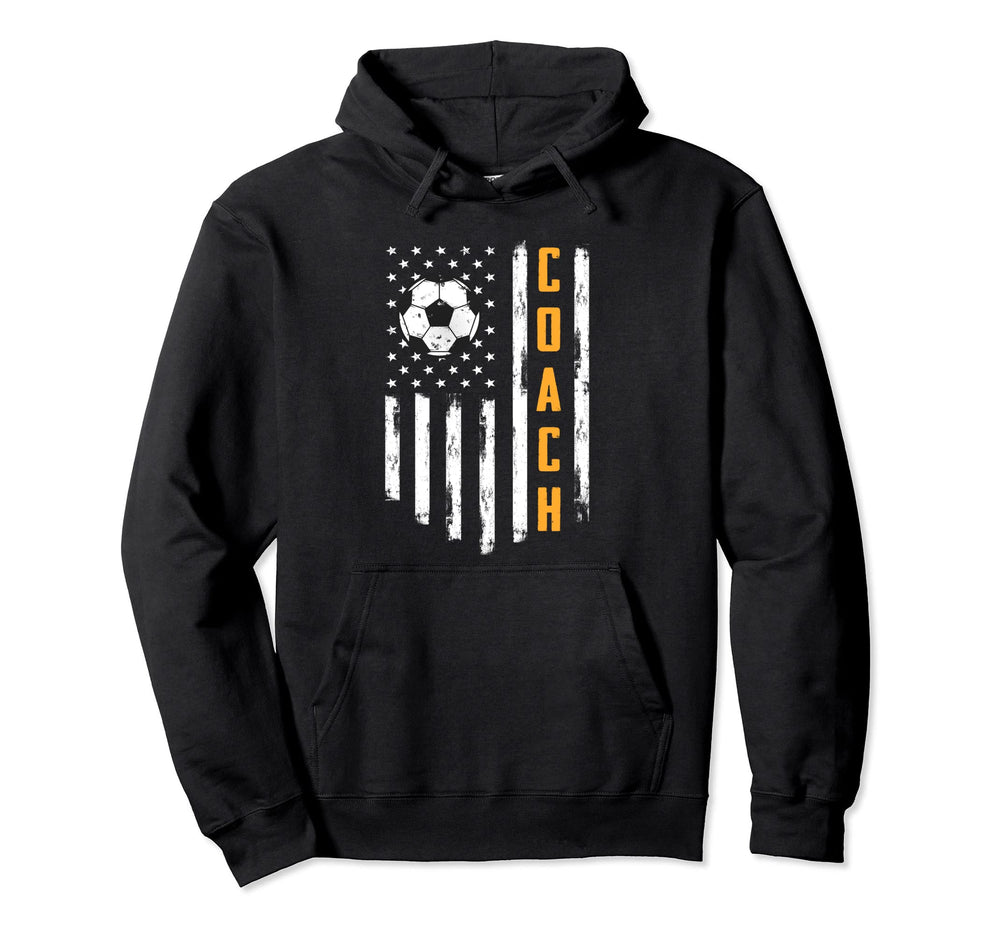 Soccer Coach American Flag Funny Hoodie - Trendy Graphic for Adults