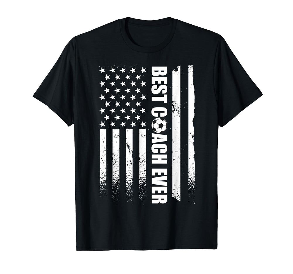 Best Soccer Coach Ever American Flag T-Shirt - Fun Novelty Design Men Women