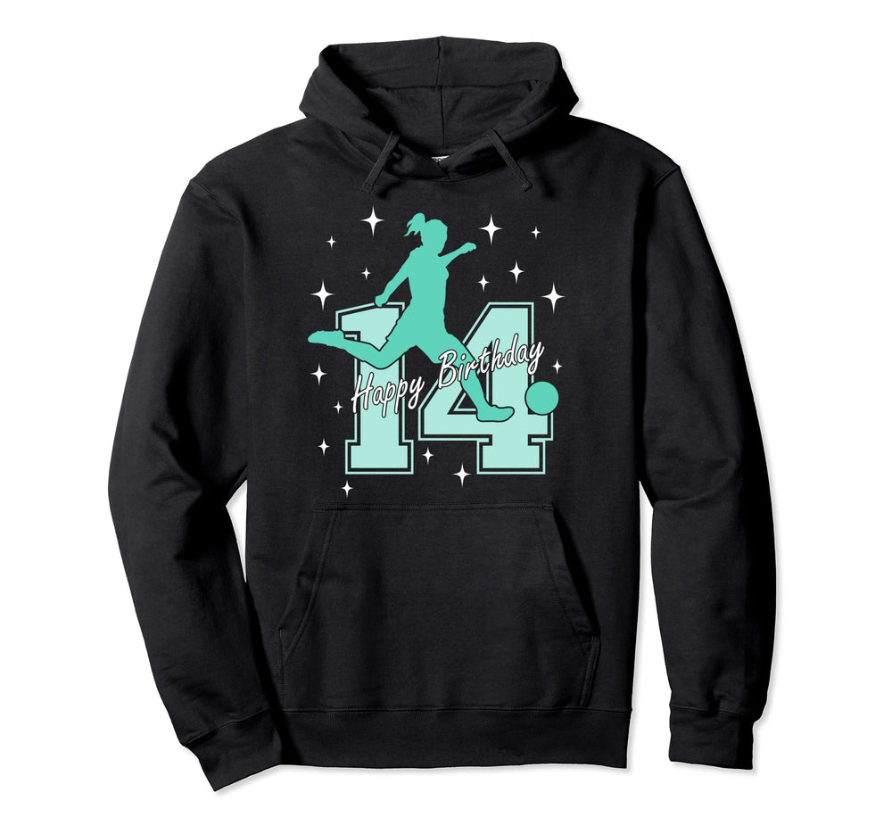 14Th Birthday Soccer Playing Hoodie - Trendy Graphic Unisex
