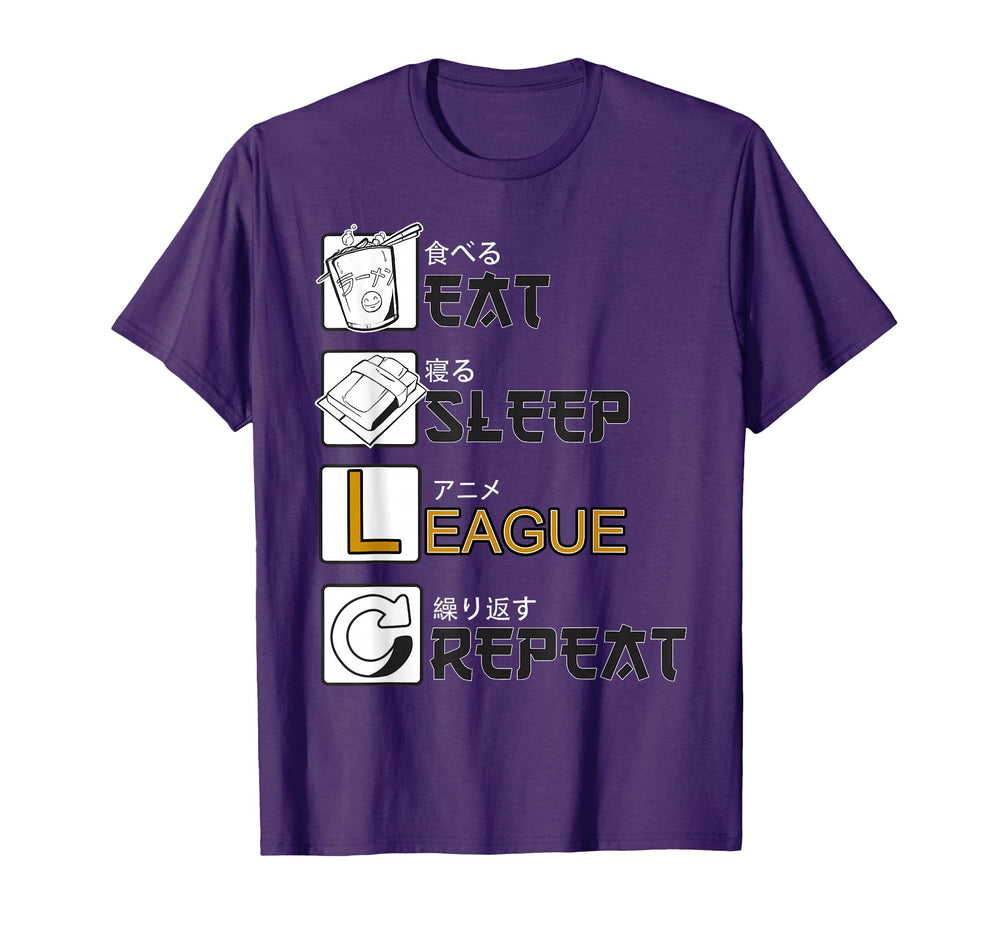 Eat Sleep League Repeat Gamer T-Shirt - Casual Everyday Wear Men Women