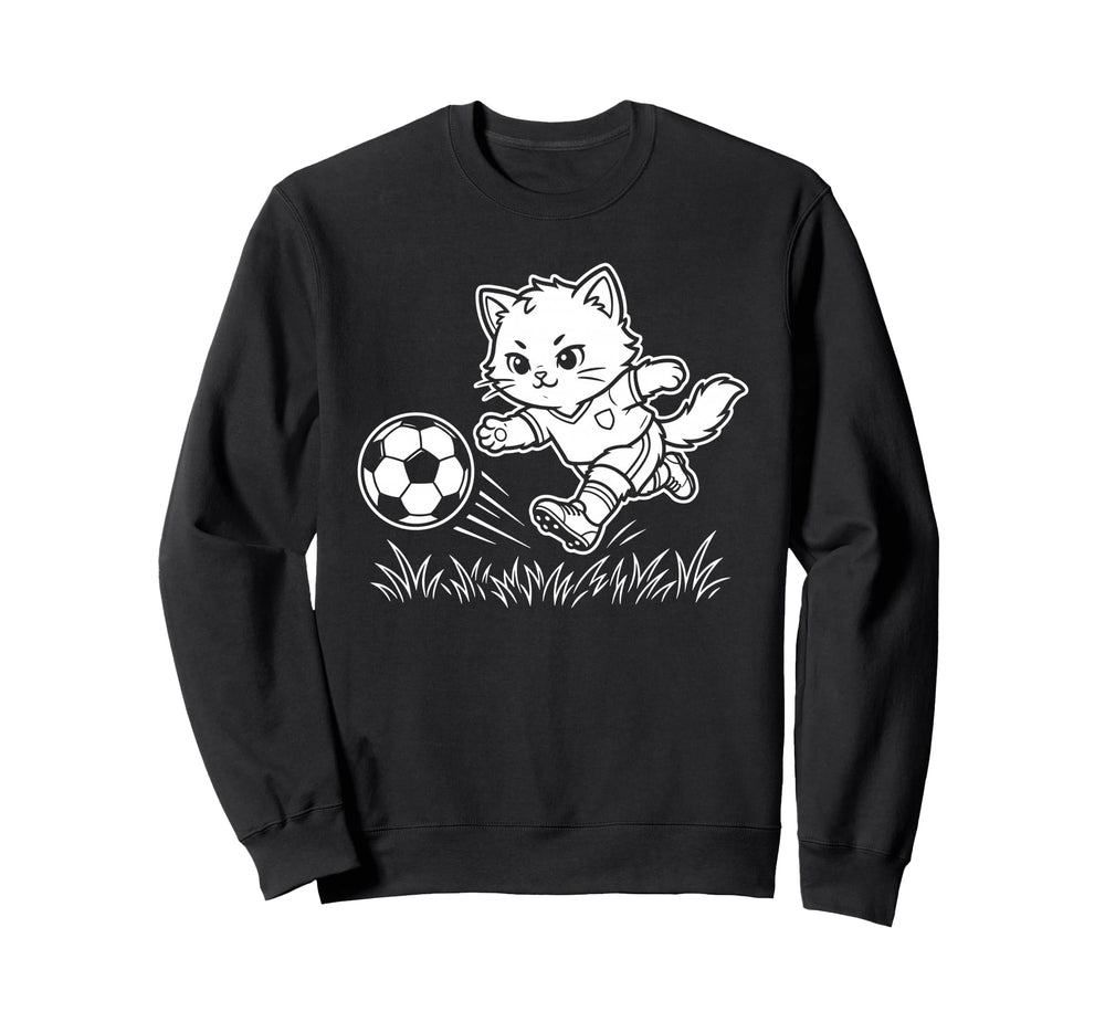 Soccer Kawaii Cat Footballer Goal Sweatshirt - Fun Novelty Design Unisex