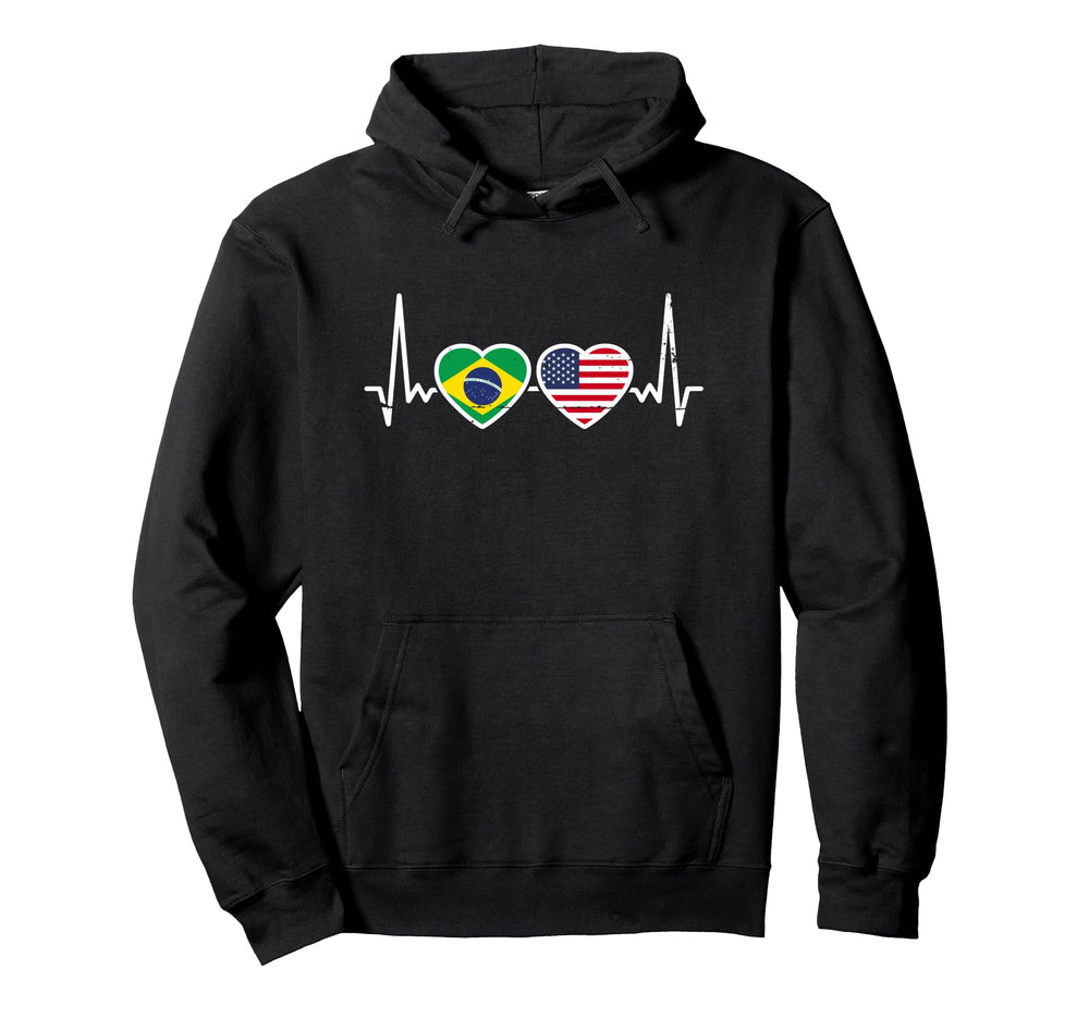 Brazil Usa Heartbeat American Hoodie - Fun Novelty Design Men Women