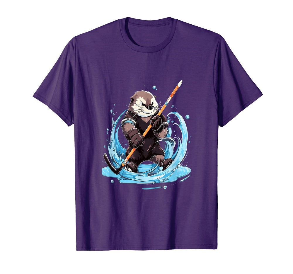 Otter Ice Hockey Player Hockey Stick T-Shirt - Trendy Graphic for Adults