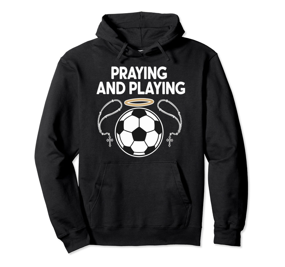 Praying Soccer Player Catholic Hoodie - Minimalist Print for Adults