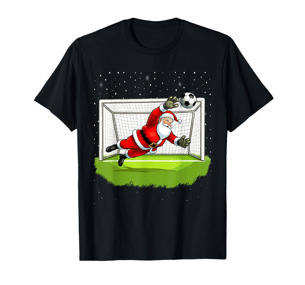 Santa Soccer Goalie Goalkeeper T-Shirt - Custom Art Print Unisex