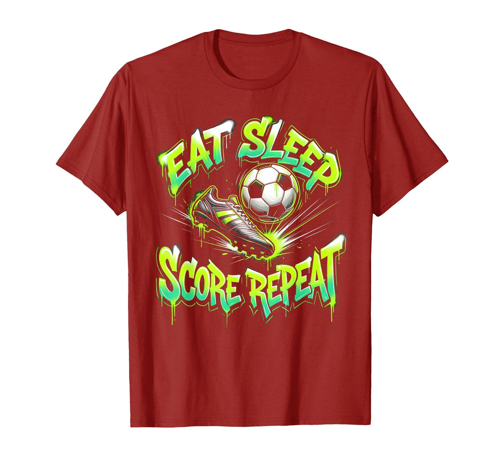 Eat Sleep Score Repeat Soccer T-Shirt - Unique Graphic Men Women