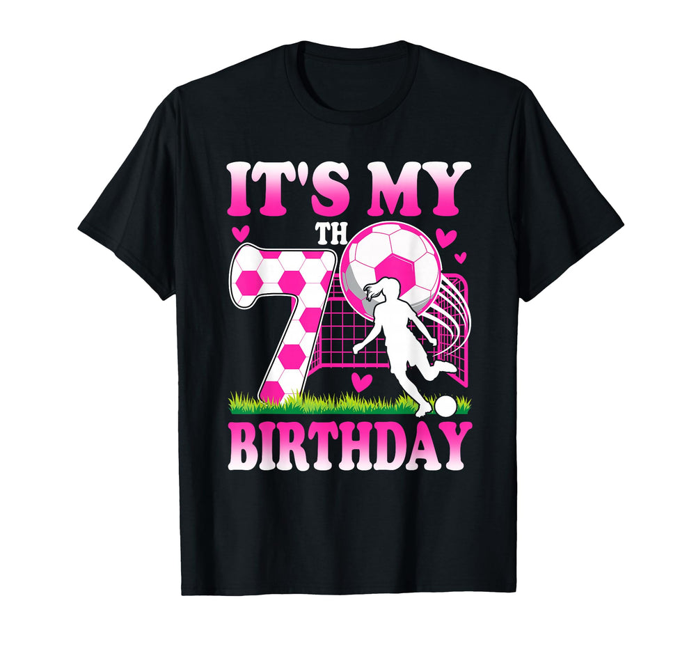 7 Year Old Birthday Soccer Themed Party 7Th T-Shirt - Graphic Print Unisex
