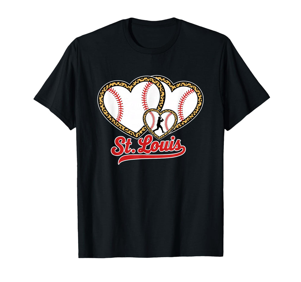 St Louis Leopard Heart Baseball Batter Fan T-Shirt - Novelty Apparel Unisex