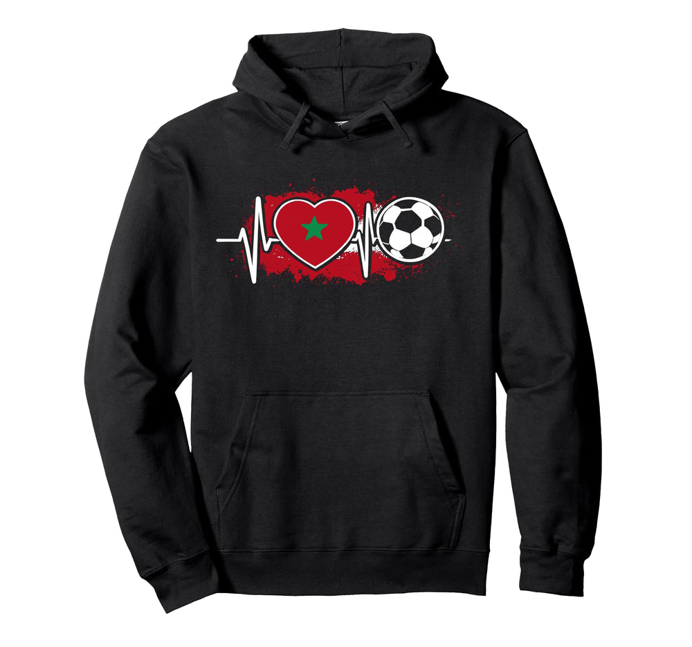 Soccer Pulse Moroccan Flag Heartbeat Hoodie - Custom Art Print for Adults