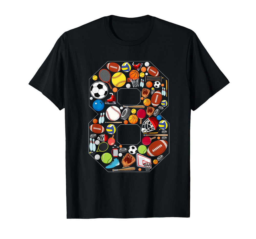 8Th Birthday Sports Theme 8 Year Old T-Shirt - Novelty Apparel for Adults