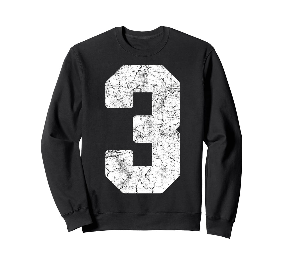 Distressed White Number 3 Sweatshirt - Fun Novelty Design for Adults