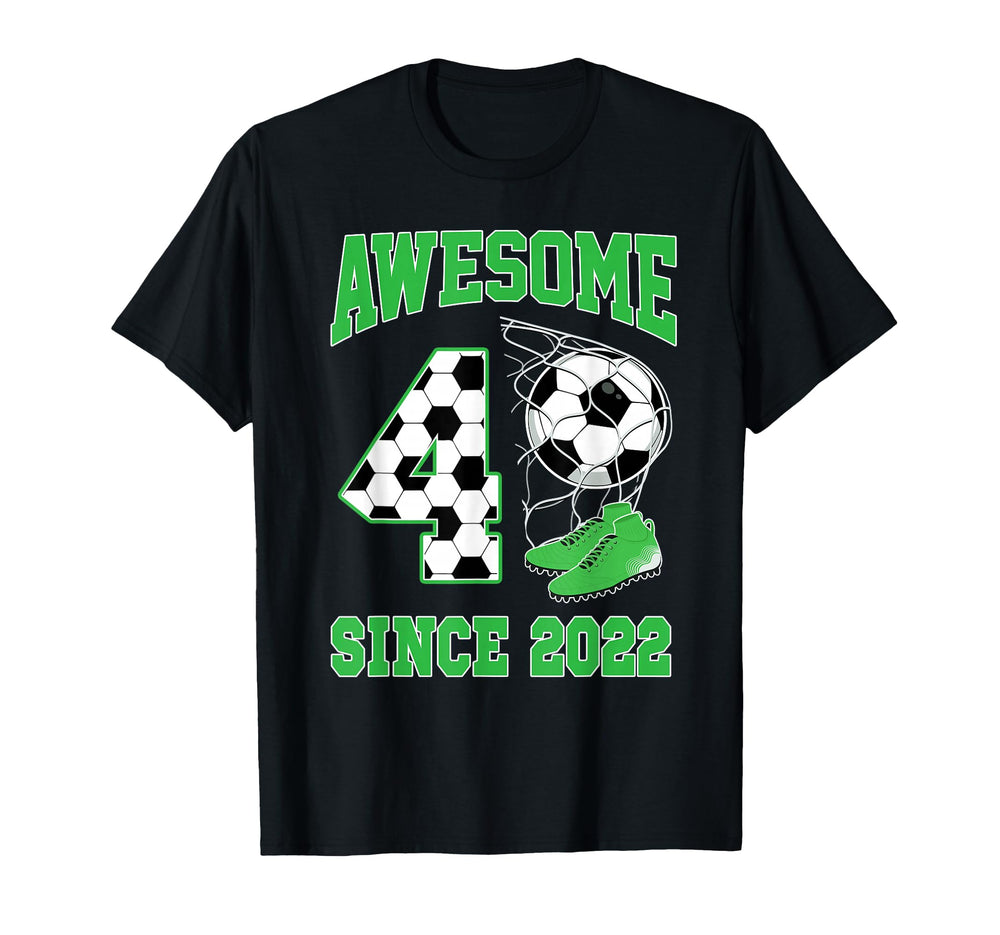 4 Year Old Awesome 4 Since 2022 Soccer T-Shirt - Unique Graphic for Adults