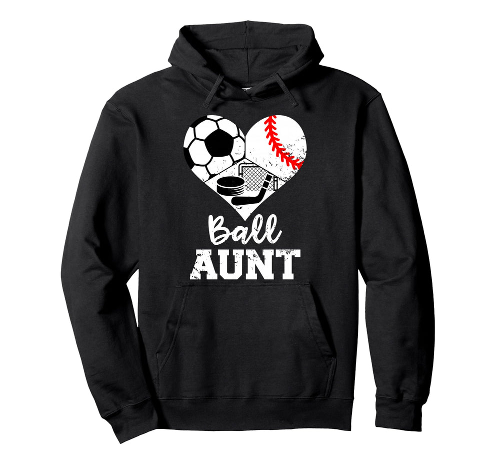 Ball Aunt Heart Funny Soccer Baseball Hoodie - Trendy Graphic Unisex