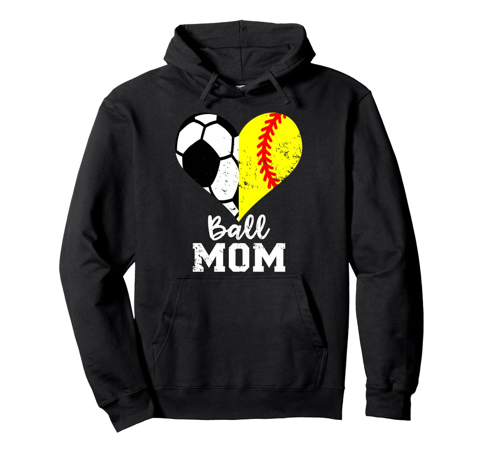 Ball Mom Heart Funny Softball Soccer Hoodie - Casual Everyday Wear Unisex