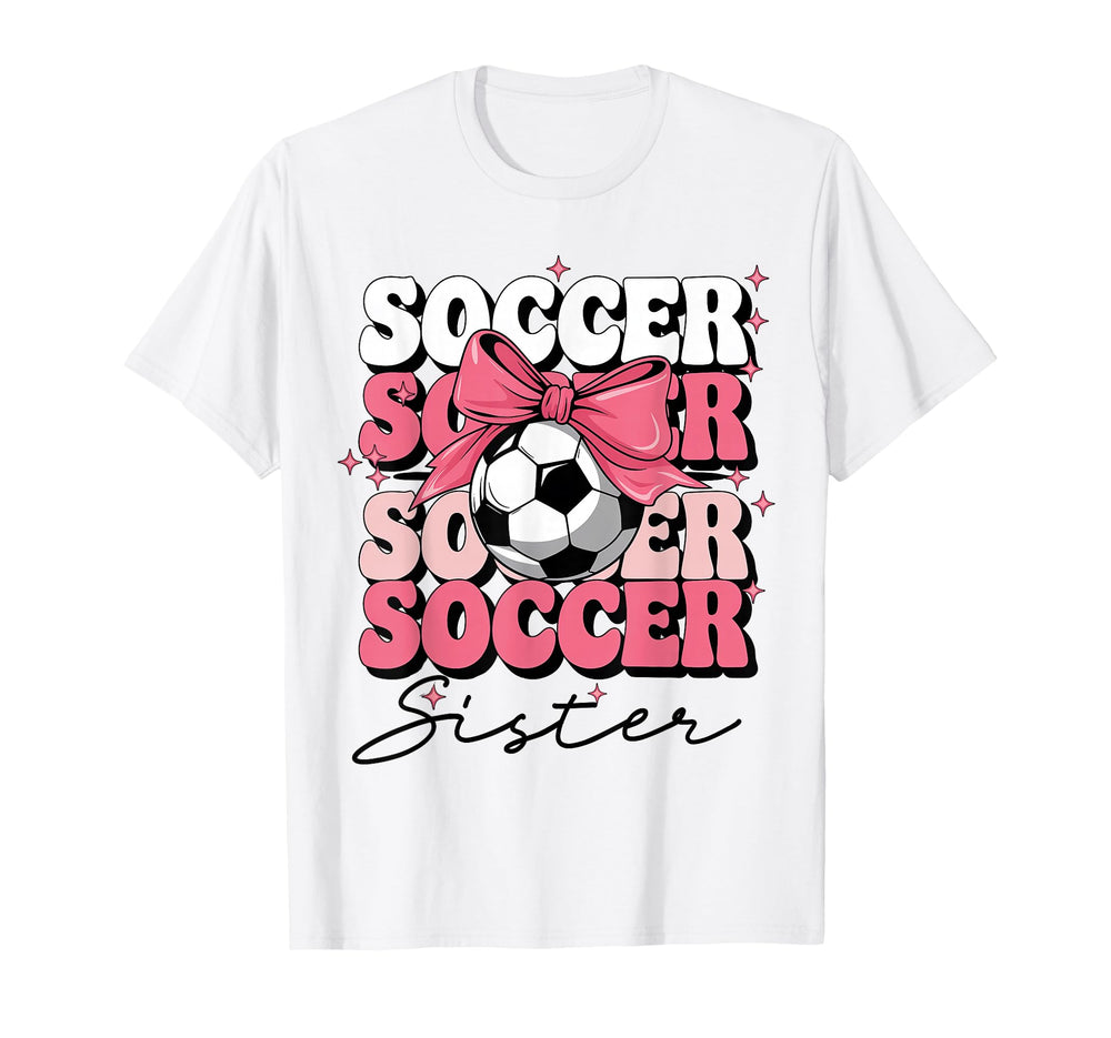 Groovy Soccer Sister Coquette Bow T-Shirt - Trendy Graphic for Adults