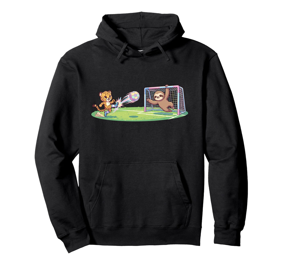 Cheetah Kicks Ball Sloth Goalie Soccer Hoodie - Trendy Graphic Men Women